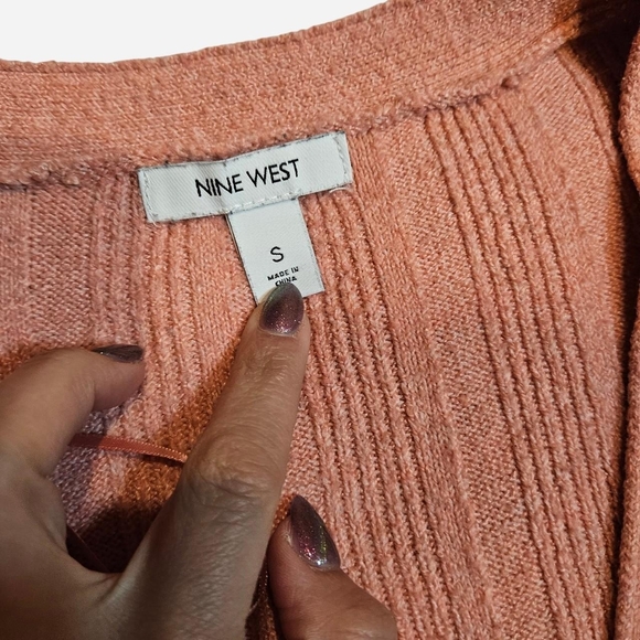 Nine West Academia Old Money Pink Button-Up Cable Knit Cardigan - Picture 3 of 7